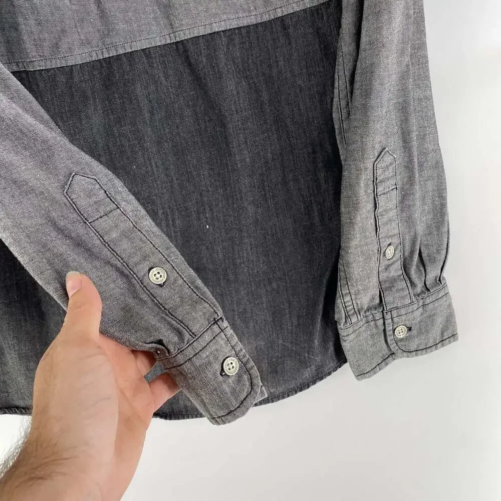 True Religion Men’s Size Medium Gray / Black Button Up Collared Slim LS Shirt